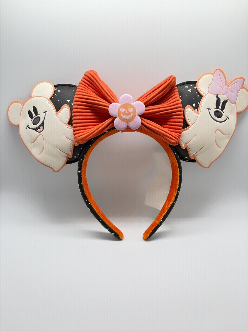 Minnie/Mickey Ghost Loungefly headband with Removable Bow and Floral Design USED